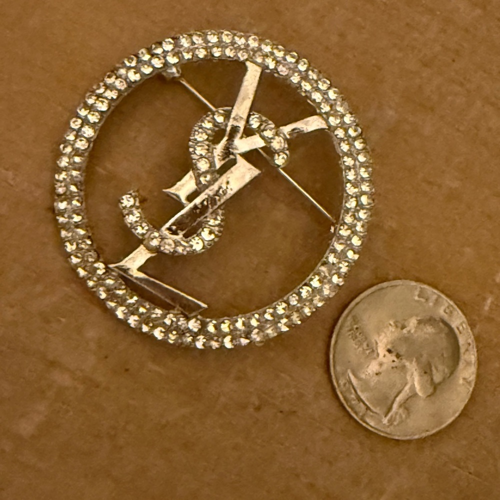 Rhinestone Monogram Circle Brooch - image 3